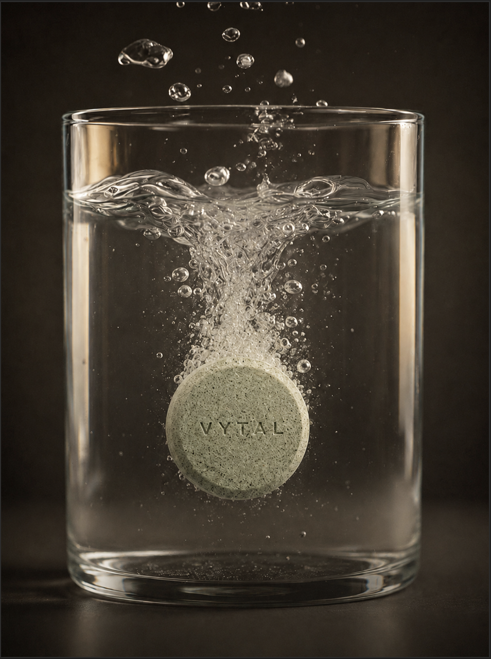 A sage tablet dissolving in a glass of water